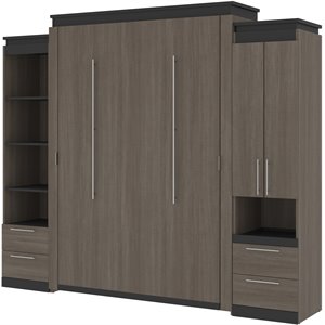 bestar orion murphy bed and narrow storage with drawers in bark gray