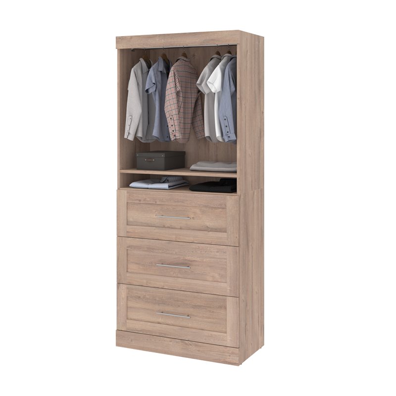 Bestar Pur 36W Closet Organizer with Drawers in Rustic Brown - Engineered Wood