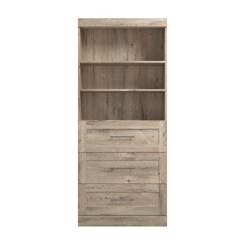 Bestar Pur 36W Closet Organizer with Drawers in Rustic Brown - Engineered Wood