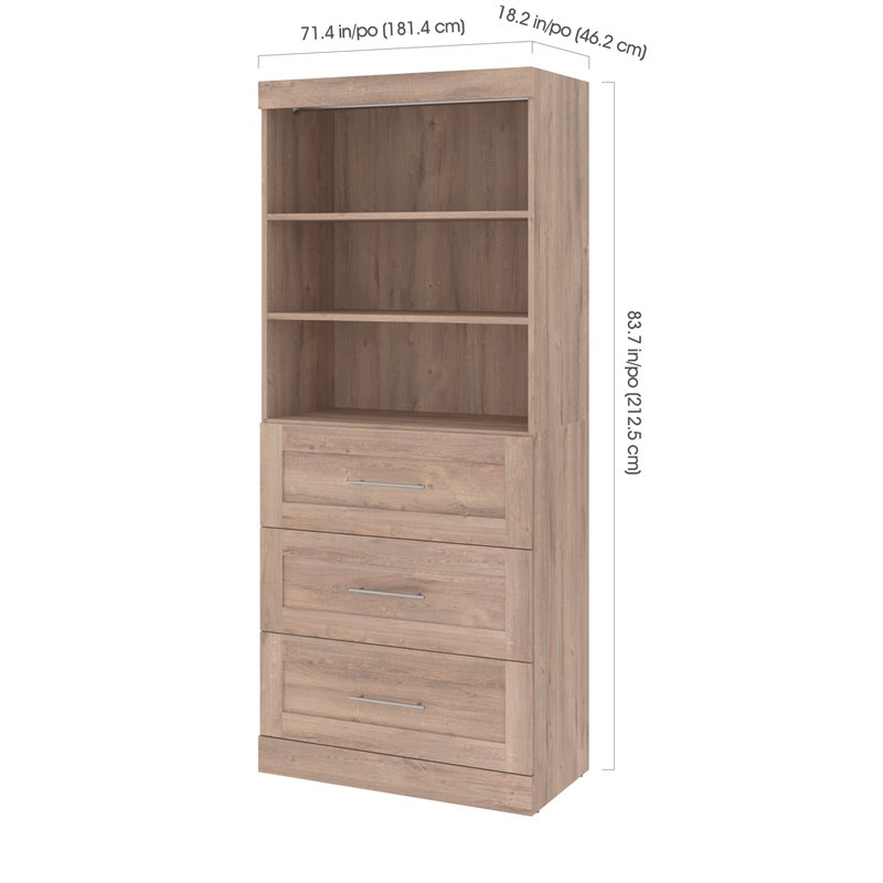 Bestar Pur 36W Closet Organizer with Drawers in Rustic Brown - Engineered Wood