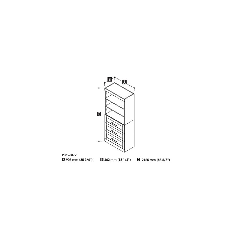 Bestar Pur 36W Closet Organizer with Drawers in Rustic Brown - Engineered Wood