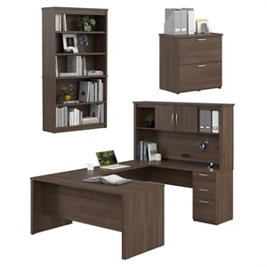 Logan U or L Shaped Desk with Storage Set in Antigua - Engineered Wood