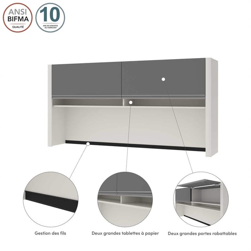 Bestar Connexion Office Credenza Hutch in Slate & Sandstone