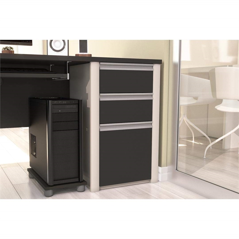 Bestar Connexion Office 1 Drawer Filing Cabinet in Slate & Sandstone