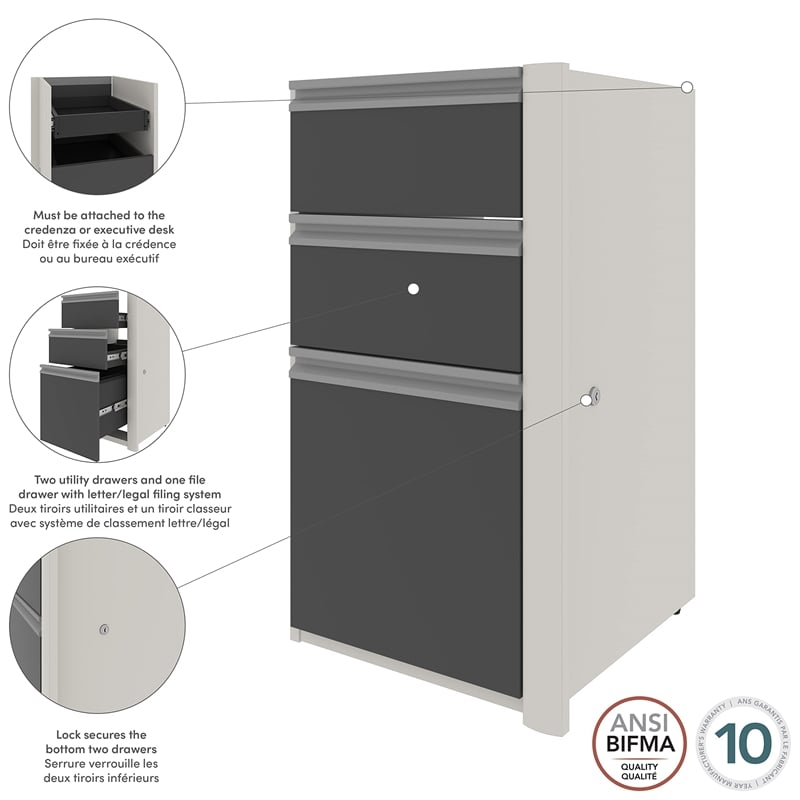 Bestar Connexion Office 1 Drawer Filing Cabinet in Slate & Sandstone