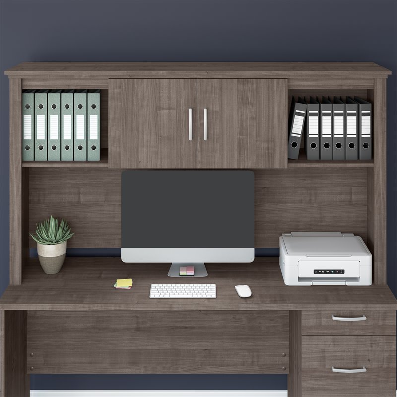 Bestar Logan 65W Computer Desk with Drawers in Medium Gray Maple