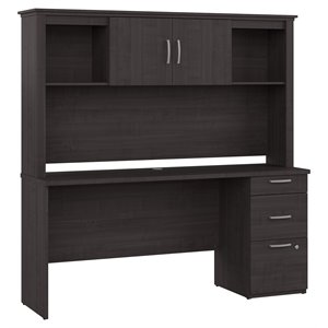 bestar logan engineered wood computer desk with hutch in charcoal maple