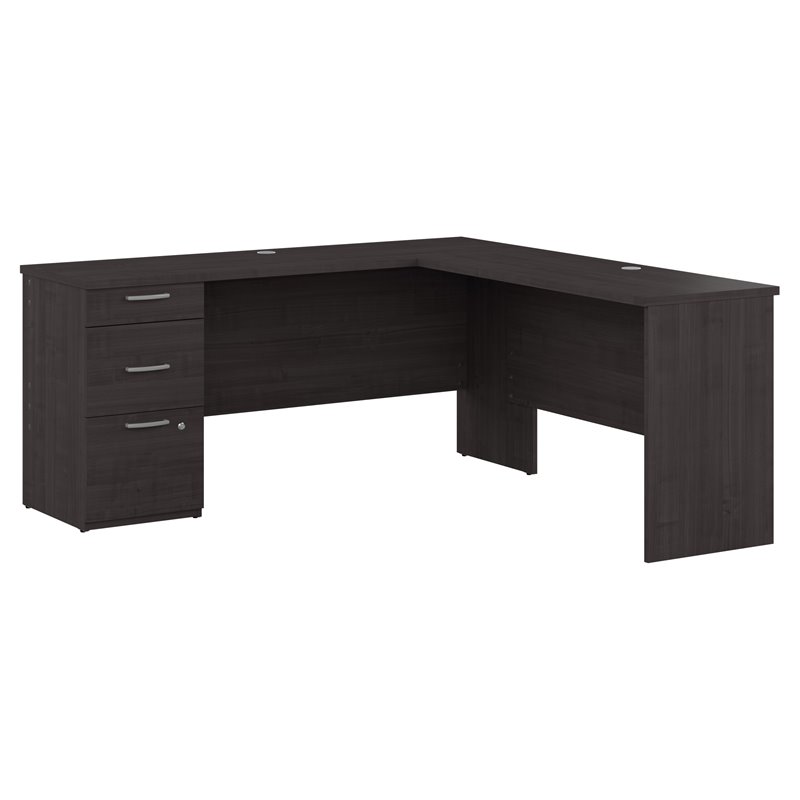 Bestar Logan LShaped Engineered Wood Desk with 3 Drawers in Charcoal