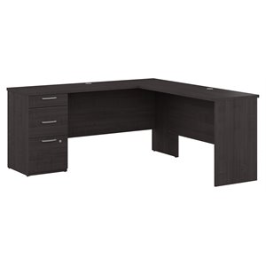 bestar logan l-shaped engineered wood desk with 3 drawers in charcoal maple