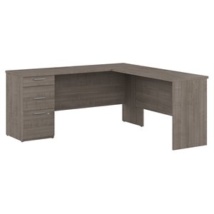 Bestar Logan L-Shaped Engineered Wood Desk with 3 Drawers in Silver Maple
