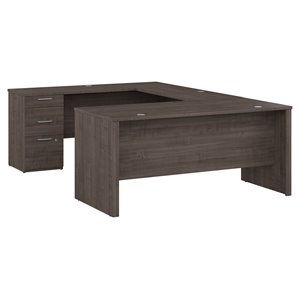 Bestar Logan U-Shaped Contemporary Engineered Wood Desk in Medium Gray Maple