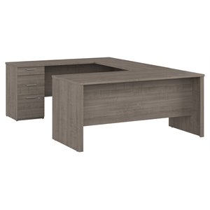 bestar logan u-shaped contemporary engineered wood desk in silver maple