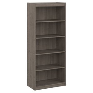 bestar ridgeley 5-shelf engineered wood bookcase in silver maple