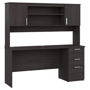 bestar ridgeley engineered wood computer desk with hutch in charcoal maple