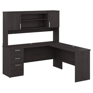bestar ridgeley contemporary engineered wood desk with hutch in charcoal maple