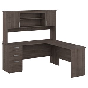 bestar ridgeley contemporary engineered wood desk with hutch in gray maple