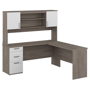 bestar ridgeley contemporary engineered wood desk with hutch in maple/white