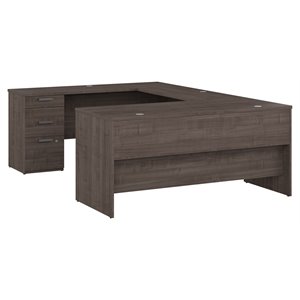 bestar ridgeley u-shaped contemporary engineered wood desk in medium gray maple
