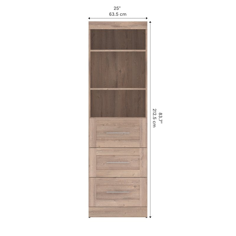Bestar Pur 25W Closet Organizer with Drawers in Rustic Brown - Engineered Wood