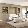 Bestar Pur Queen Murphy Bed with Shelving and Drawers (126W) in Rustic Brown
