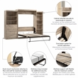 Bestar Pur Queen Murphy Bed with Shelving and Drawers (126W) in Rustic Brown