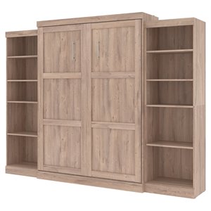 bestar pur wood queen murphy bed with 2 storage units in rustic brown