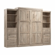 Bestar Pur Queen Murphy Bed and 2 Shelving Units w/Drawers(115W) in Rustic Brown