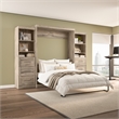 Bestar Pur Queen Murphy Bed and 2 Shelving Units w/Drawers(115W) in Rustic Brown