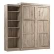 Bestar Pur Queen Murphy Bed with Shelving Unit (90W) in Rustic Brown