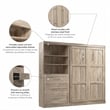Bestar Pur Full Murphy Bed and Shelving Unit with Drawers (95W) in Rustic Brown