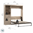 Bestar Pur Full Murphy Bed and Shelving Unit with Drawers (84W) in Rustic Brown