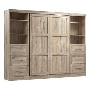 Bestar Pur Full Murphy Bed and 2 Shelving Units w/Drawers (109W) in Rustic Brown