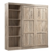 Bestar Pur Full Murphy Bed with Shelving Unit (84W) in Rustic Brown