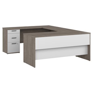 Bestar Ridgeley U-Shaped Contemporary Engineered Wood Desk in Silver Maple