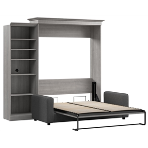 Bestar Versatile Engineered Wood Queen Murphy Bed with Sofa & Organizer in Gray