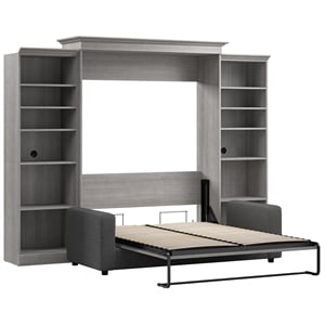 Bestar Versatile Engineered Wood Queen Murphy Bed with Sofa & Organizers in Gray