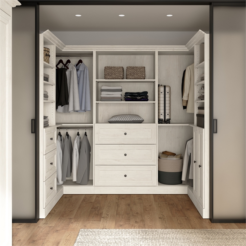 Bestar Versatile 36W Corner Closet Organizer in Linen White Oak