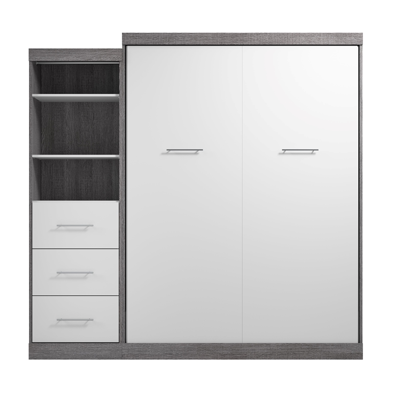 Bestar Nebula Wood Queen Murphy Bed and Organizer w/ Drawers in Bark Gray/White