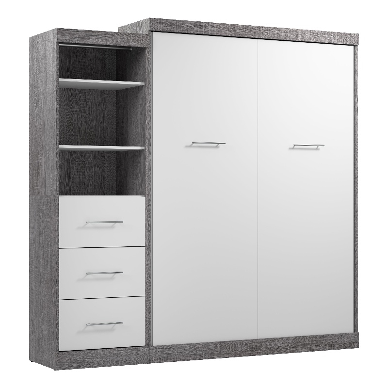 Bestar Nebula Wood Queen Murphy Bed and Organizer w/ Drawers in Bark Gray/White