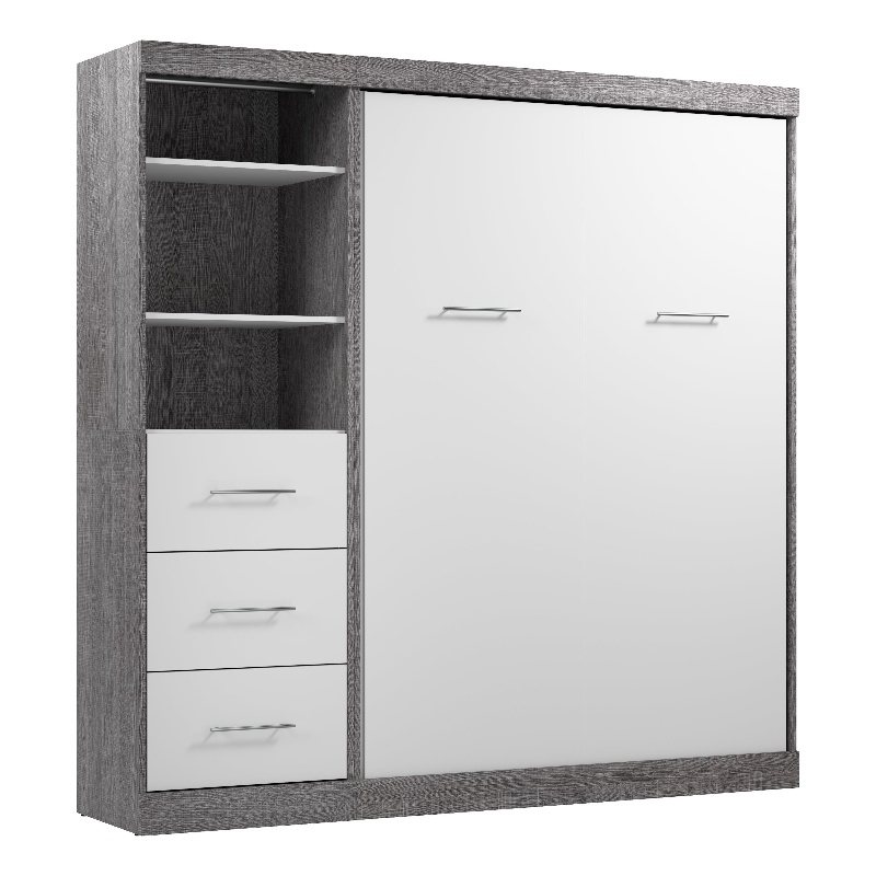 Bestar Nebula Wood Full Murphy Bed and Organizer w/ Drawers in Bark Gray/White