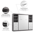 Bestar Nebula Wood Full Murphy Bed and Organizers w/ Drawers in Bark Gray/White
