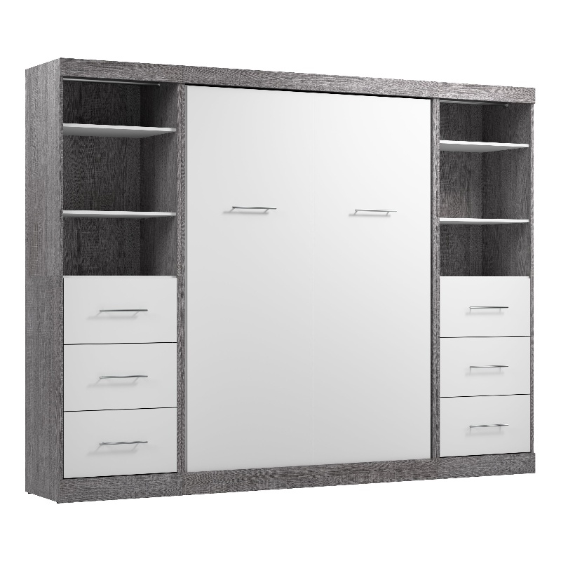 Bestar Nebula Wood Full Murphy Bed and Organizers w/ Drawers in Bark Gray/White