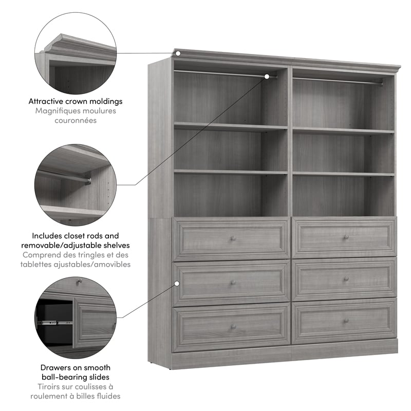 Versatile 72W Closet Organizer with Drawers