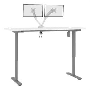 Bestar Upstand 72&quot Engineered Wood Standing Desk with Dual Monitor Arm in White