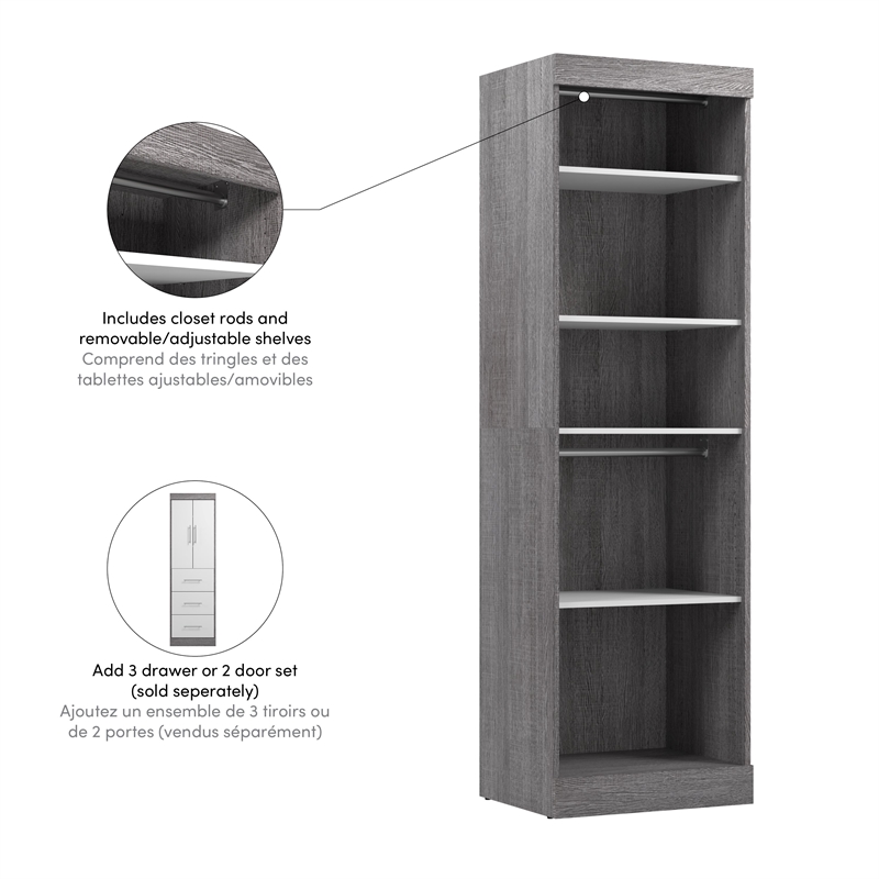 Bestar Nebula 25W Contemporary Engineered Wood Closet Organizer in Gray/White