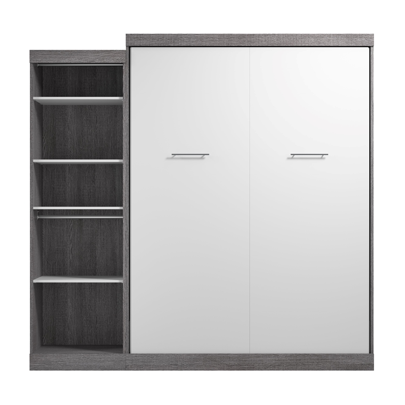 Bestar Nebula Wood Queen Murphy Bed with Closet Organizer in Bark Gray/White