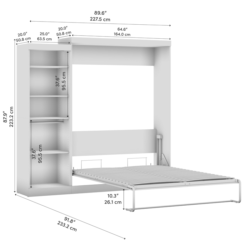 Bestar Nebula Wood Queen Murphy Bed with Closet Organizer in Bark Gray/White