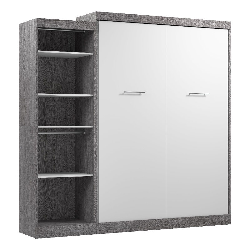 Bestar Nebula Wood Queen Murphy Bed with Closet Organizer in Bark Gray/White