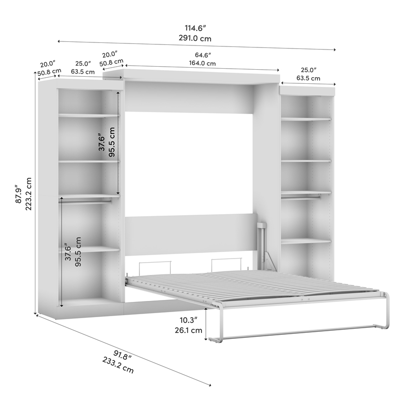 Bestar Nebula Wood Queen Murphy Bed with 2 Closet Organizers in Bark Gray/White