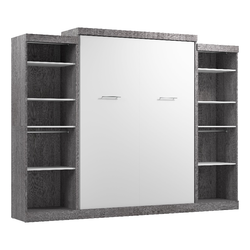 Bestar Nebula Wood Queen Murphy Bed with 2 Closet Organizers in Bark Gray/White